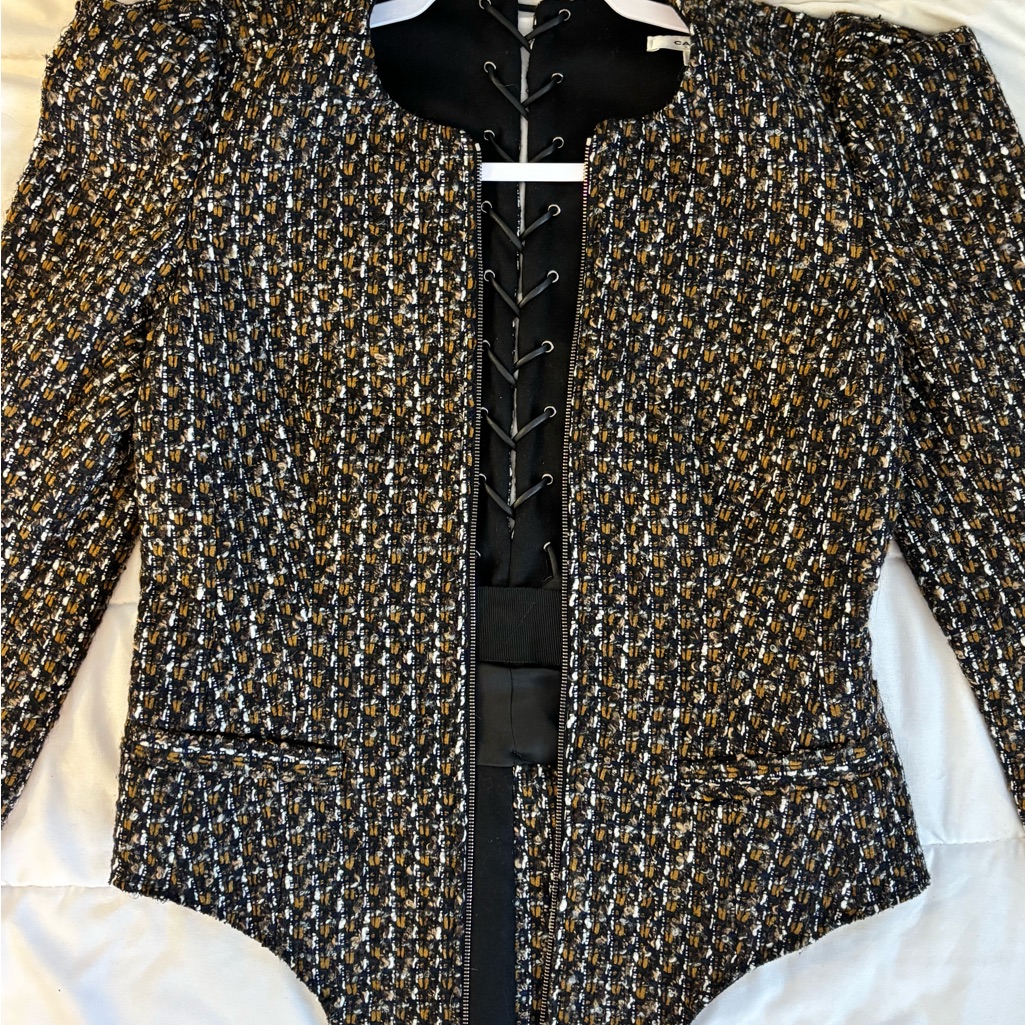 Authentic Carven French Designer Jacket Sculptural Corset Style Lace Up Back